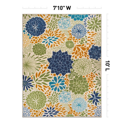 Tapis d'intérieur/extérieur tissé à plat à motifs floraux modernes
