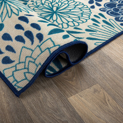 Tapis d'intérieur/extérieur tissé à plat à motifs floraux modernes