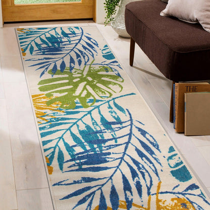 Tapis d'intérieur/extérieur moderne à tissage plat et motif floral et feuilles