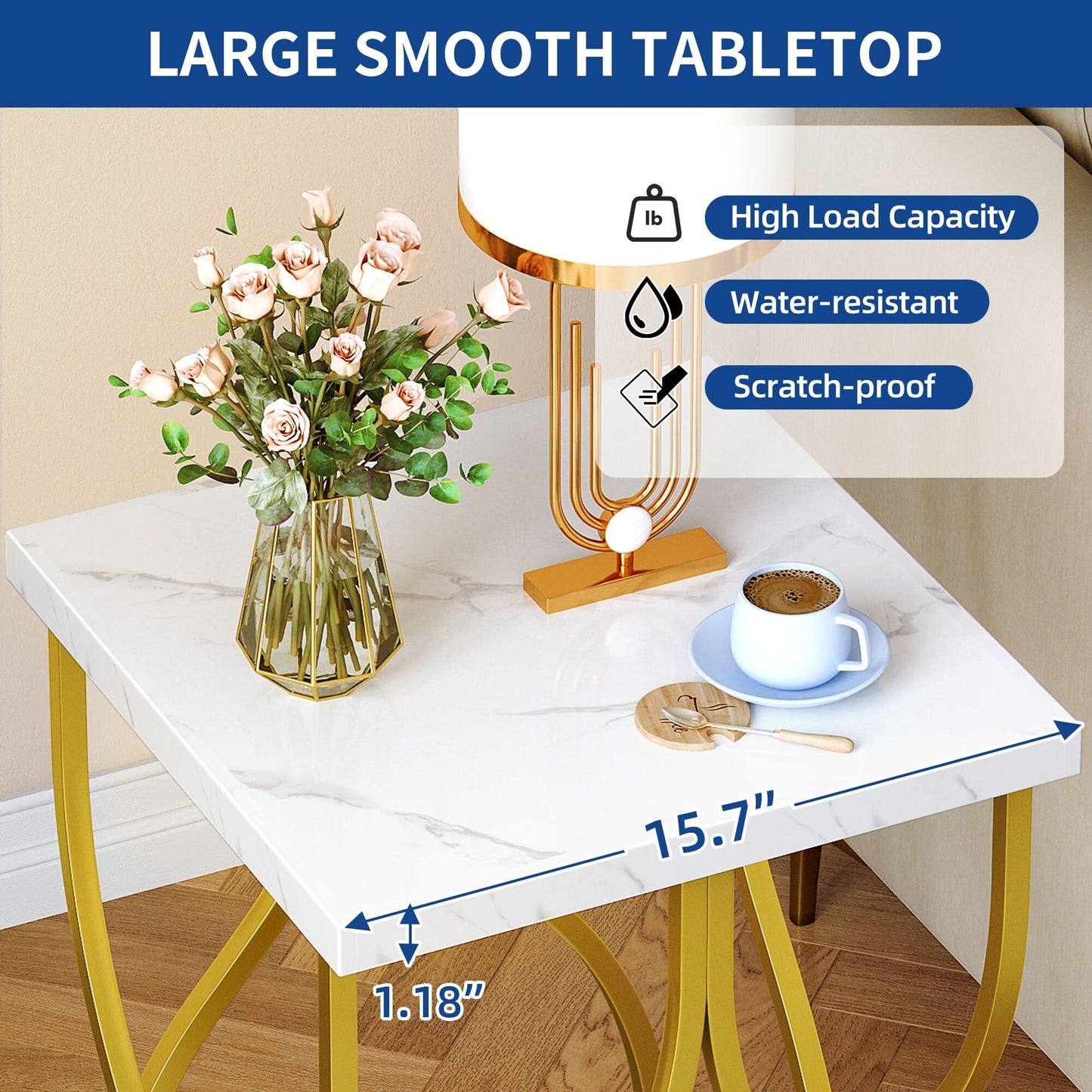 Console moderne dorée avec plateau en marbre pour entrée et couloir