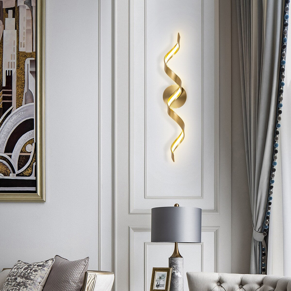Applique murale à LED pour salle de bain au design moderne en spirale, à intensité variable