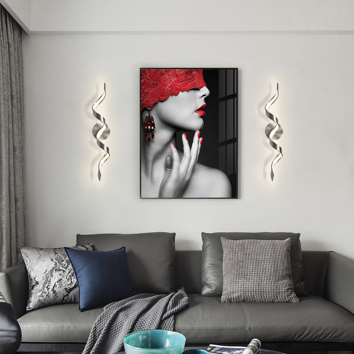 Applique murale à LED pour salle de bain au design moderne en spirale, à intensité variable