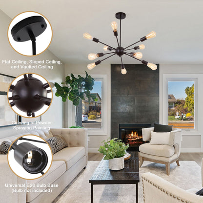 Lustre moderne Spoutnik à 10 lumières, plafonnier réglable pour cuisine, salle à manger, salon, chambre à coucher - N/A