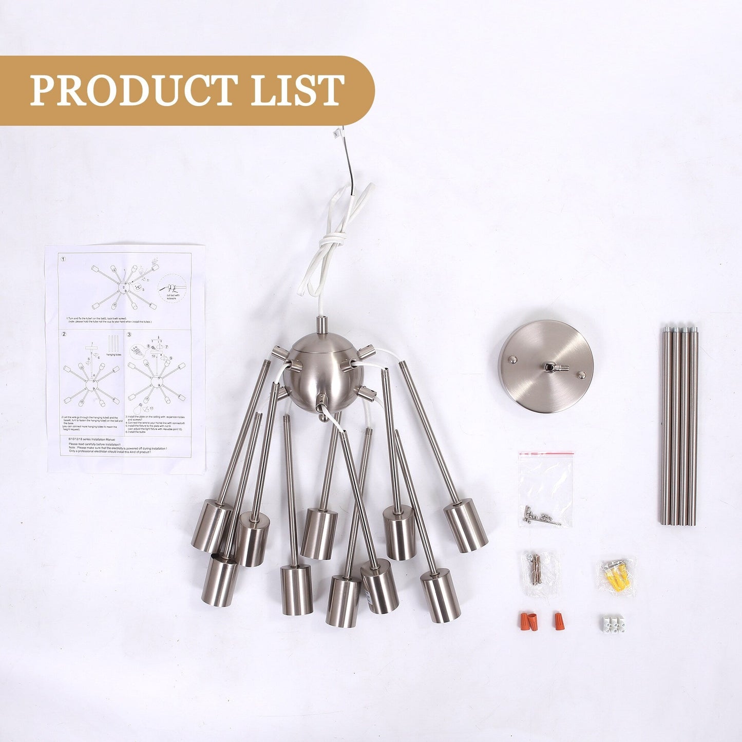 Lustre moderne Spoutnik à 10 lumières, plafonnier réglable pour cuisine, salle à manger, salon, chambre à coucher - N/A