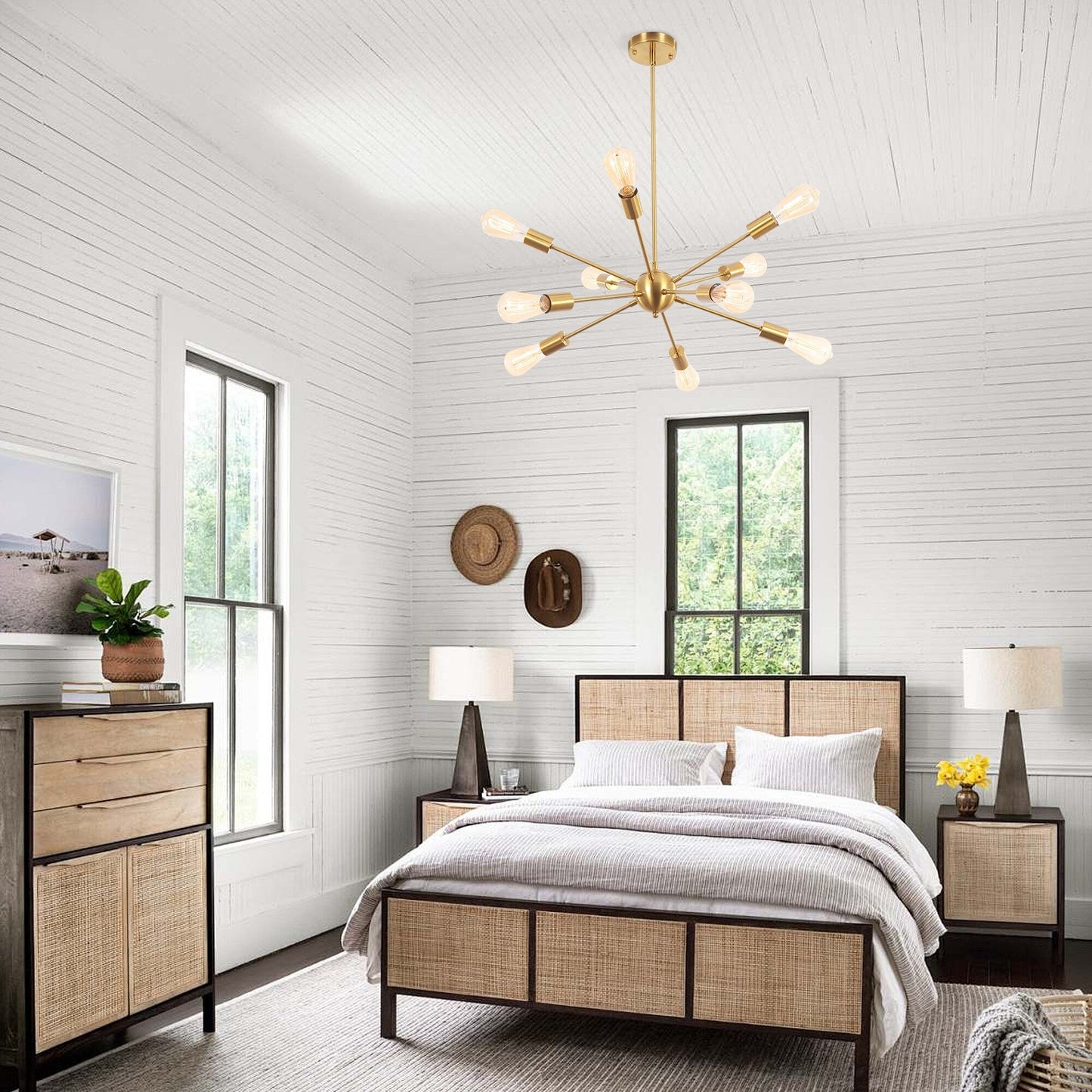 Lustre moderne Spoutnik à 10 lumières, plafonnier réglable pour cuisine, salle à manger, salon, chambre à coucher - N/A