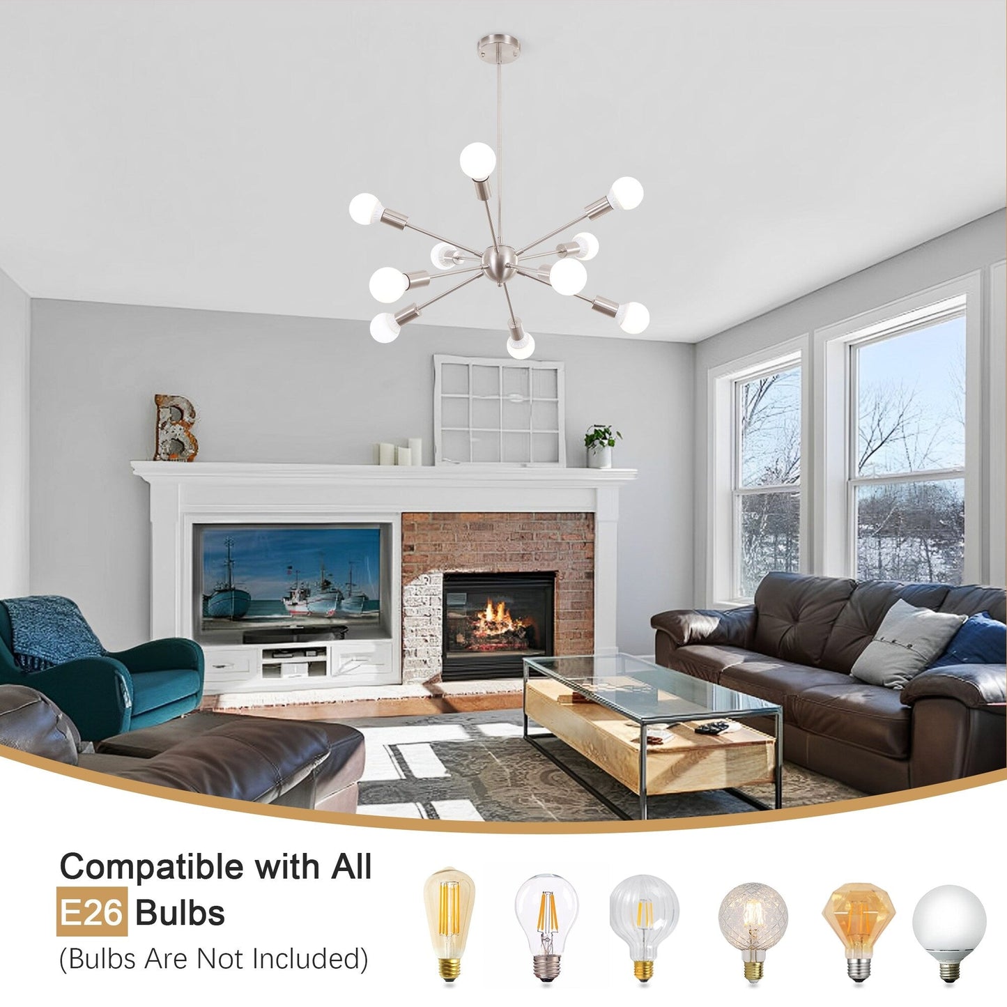 Lustre moderne Spoutnik à 10 lumières, plafonnier réglable pour cuisine, salle à manger, salon, chambre à coucher - N/A