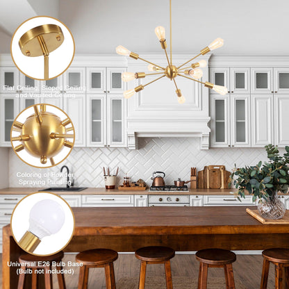 Lustre moderne Spoutnik à 10 lumières, plafonnier réglable pour cuisine, salle à manger, salon, chambre à coucher - N/A