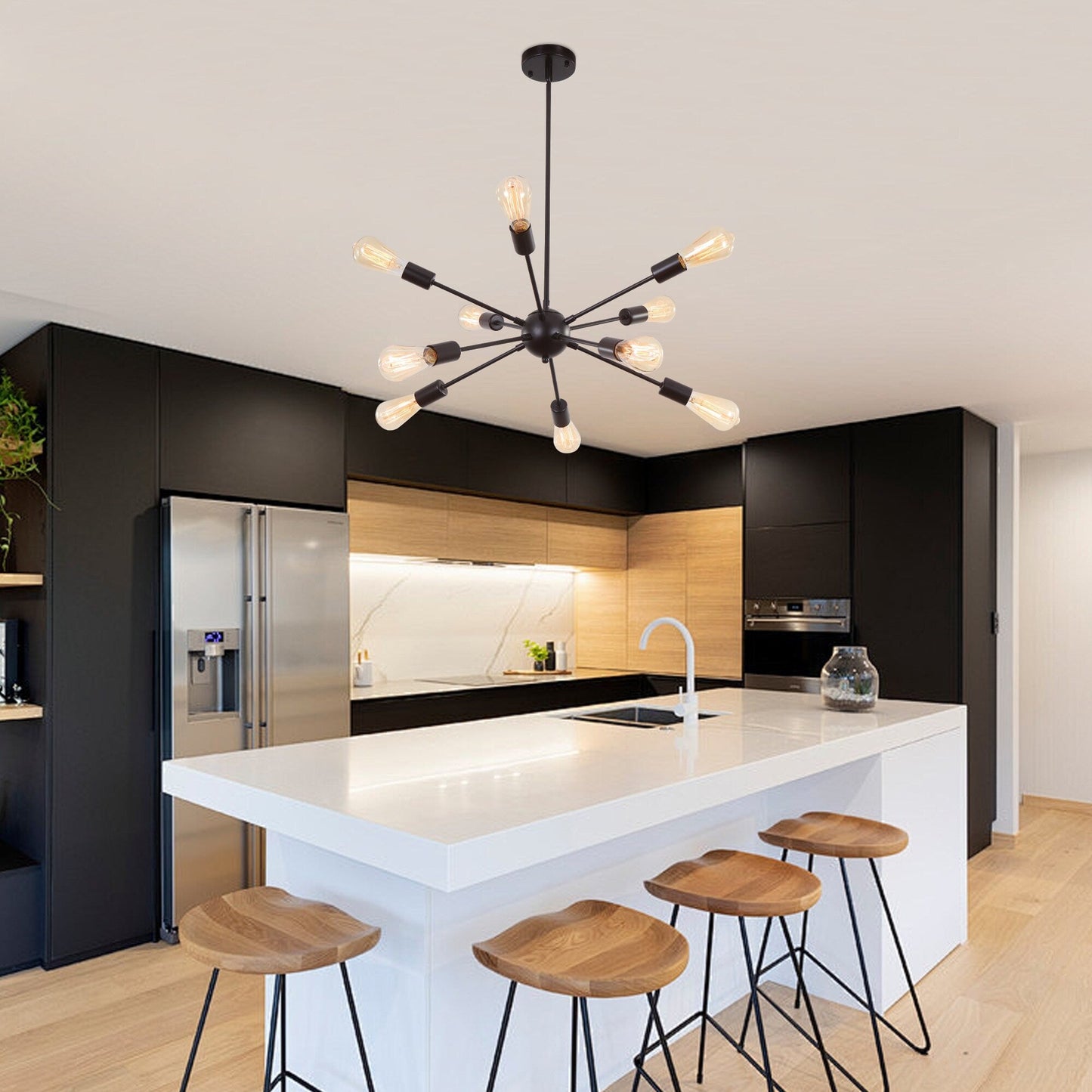 Lustre moderne Spoutnik à 10 lumières, plafonnier réglable pour cuisine, salle à manger, salon, chambre à coucher - N/A