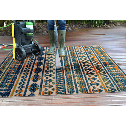 Tapis d'intérieur/extérieur géométrique délavé à rayures modernes de la World Rug Gallery