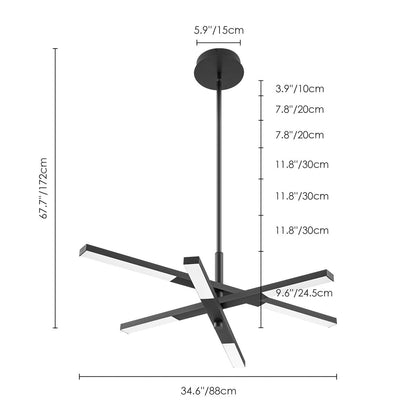 Lustre moderne à plusieurs niveaux Spoutnik linéaire, lumière chaude 3 000 K, LED intégrée