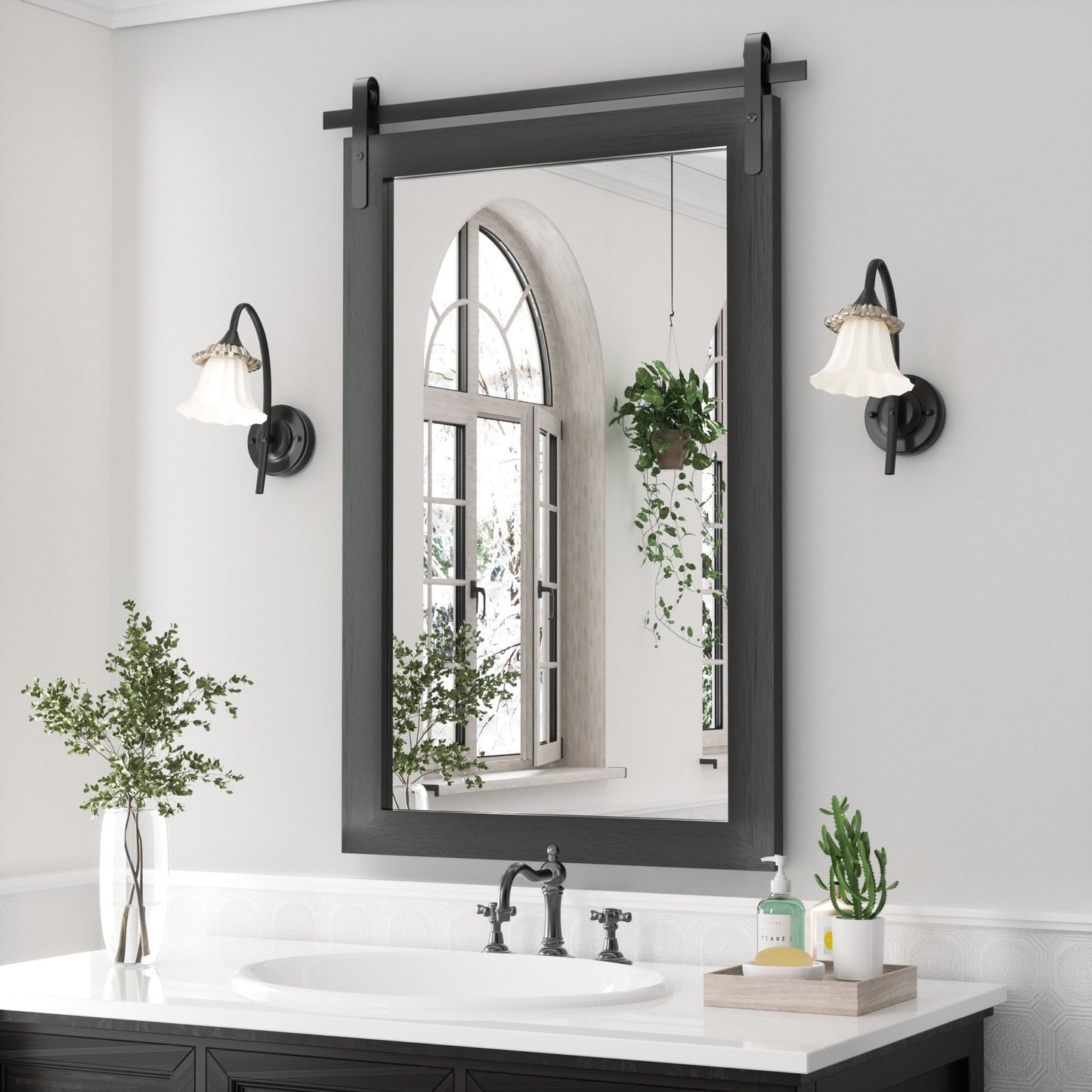 Miroirs muraux modernes, miroir rectangulaire avec cadre en bois, miroir de salle de bain, miroir de grange, miroir de porte de grange avec plusieurs tailles