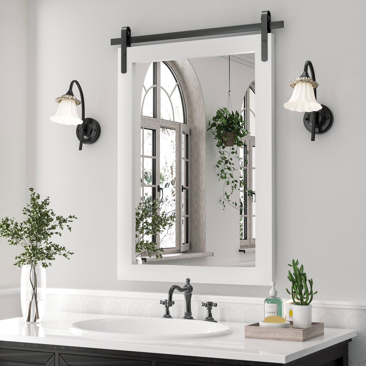 Miroirs muraux modernes, miroir rectangulaire avec cadre en bois, miroir de salle de bain, miroir de grange, miroir de porte de grange avec plusieurs tailles