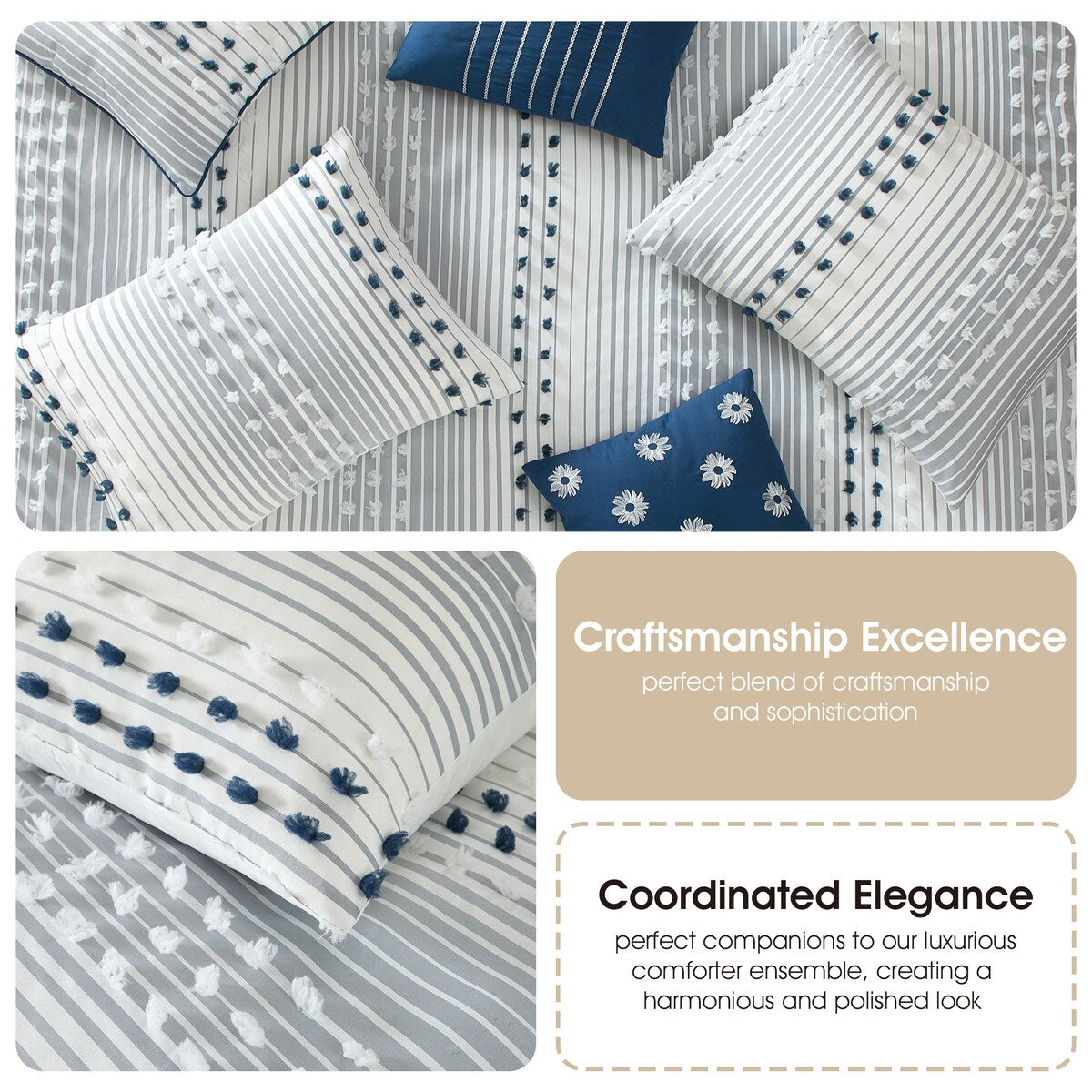 Ensemble de couette moderne à rayures Nanshing Jessy, 7 pièces