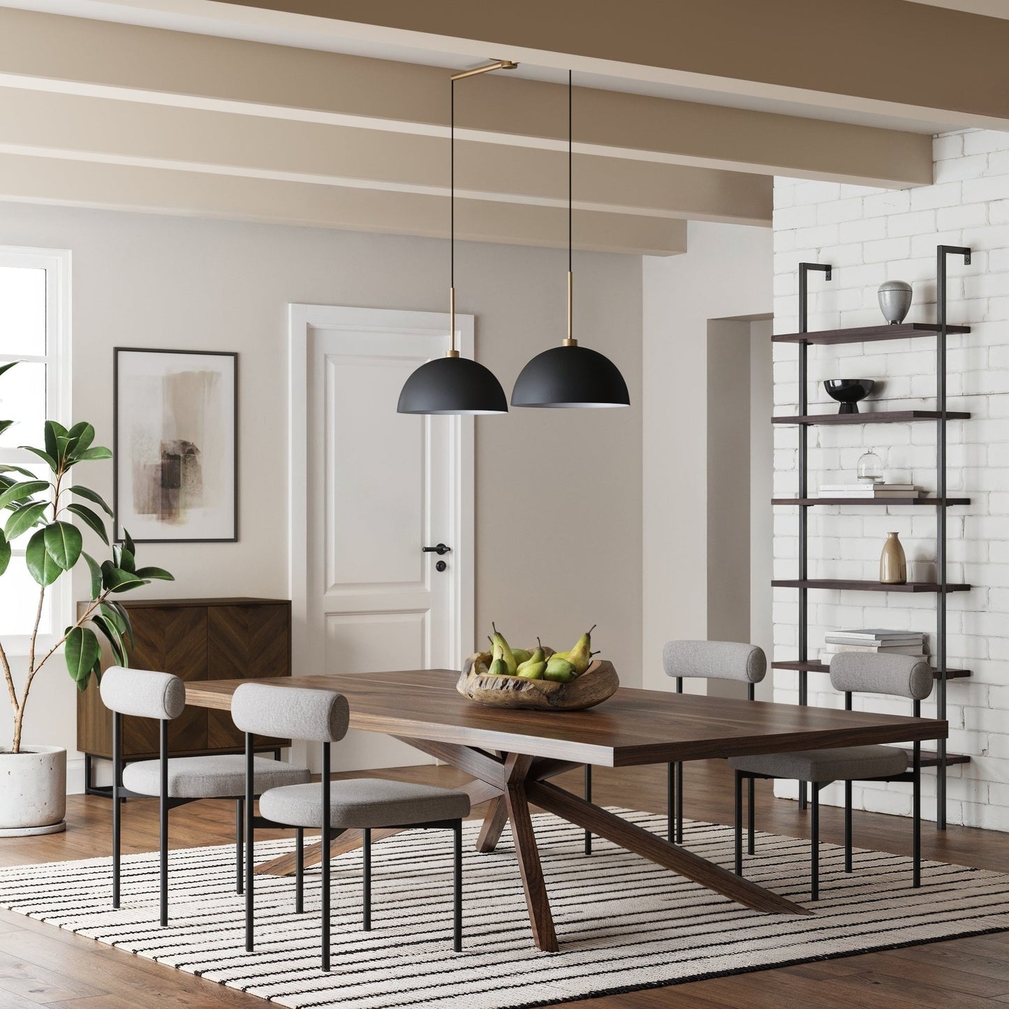 Luminaire suspendu moderne à 2 lumières pour îlot Nathan James Percy, avec abat-jour en métal et cordon réglable