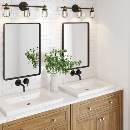 Applique murale d'intérieur Nathan James Rori Vanity à 3 lumières pour salle de bain avec applique cage de ferme et détails en laiton