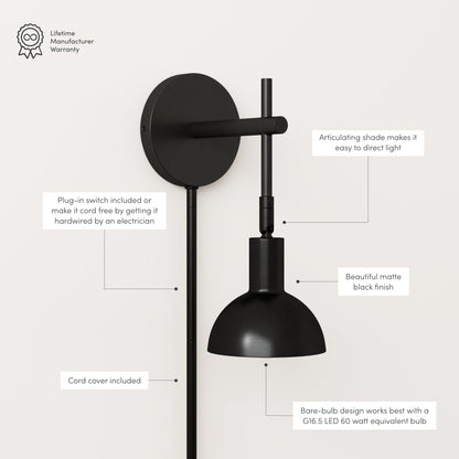 Applique murale Nathan James Tamlin à 1 lumière avec prise et interrupteur marche/arrêt