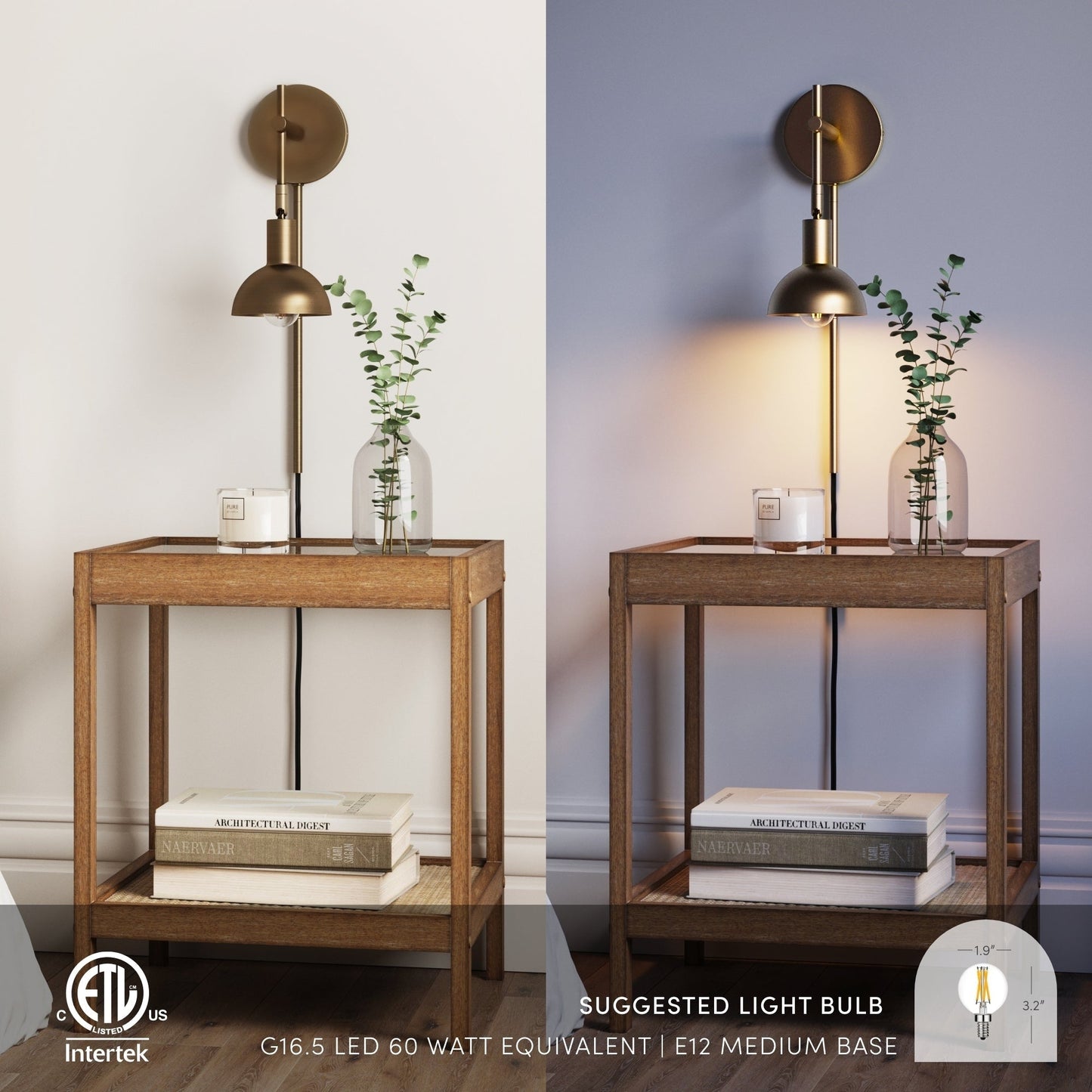 Applique murale Nathan James Tamlin à 1 lumière avec prise et interrupteur marche/arrêt