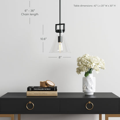 Suspension en verre Nathan James Vincent, luminaire suspendu avec tige réglable et abat-jour transparent
