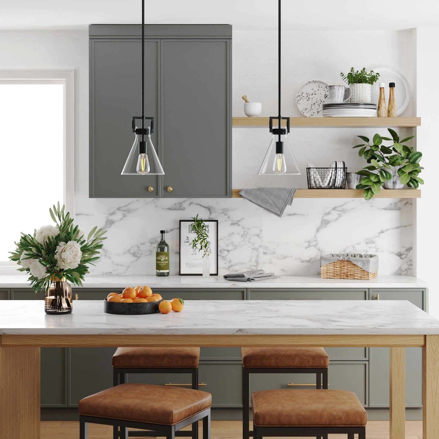 Suspension en verre Nathan James Vincent, luminaire suspendu avec tige réglable et abat-jour transparent