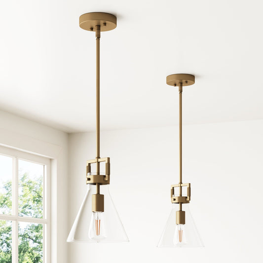 Suspension en verre Nathan James Vincent, luminaire suspendu avec tige réglable et abat-jour transparent