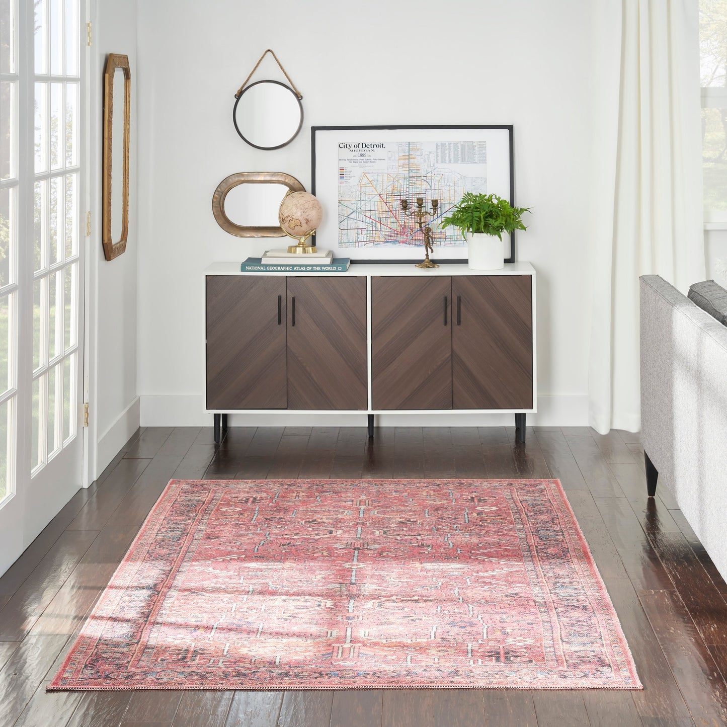 Tapis lavable en machine à motif floral persan vintage New Concept Washables