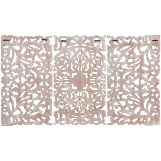 Décoration murale à 3 panneaux en bois naturel sculpté à la main Norma Floral 48 x 28 pouces