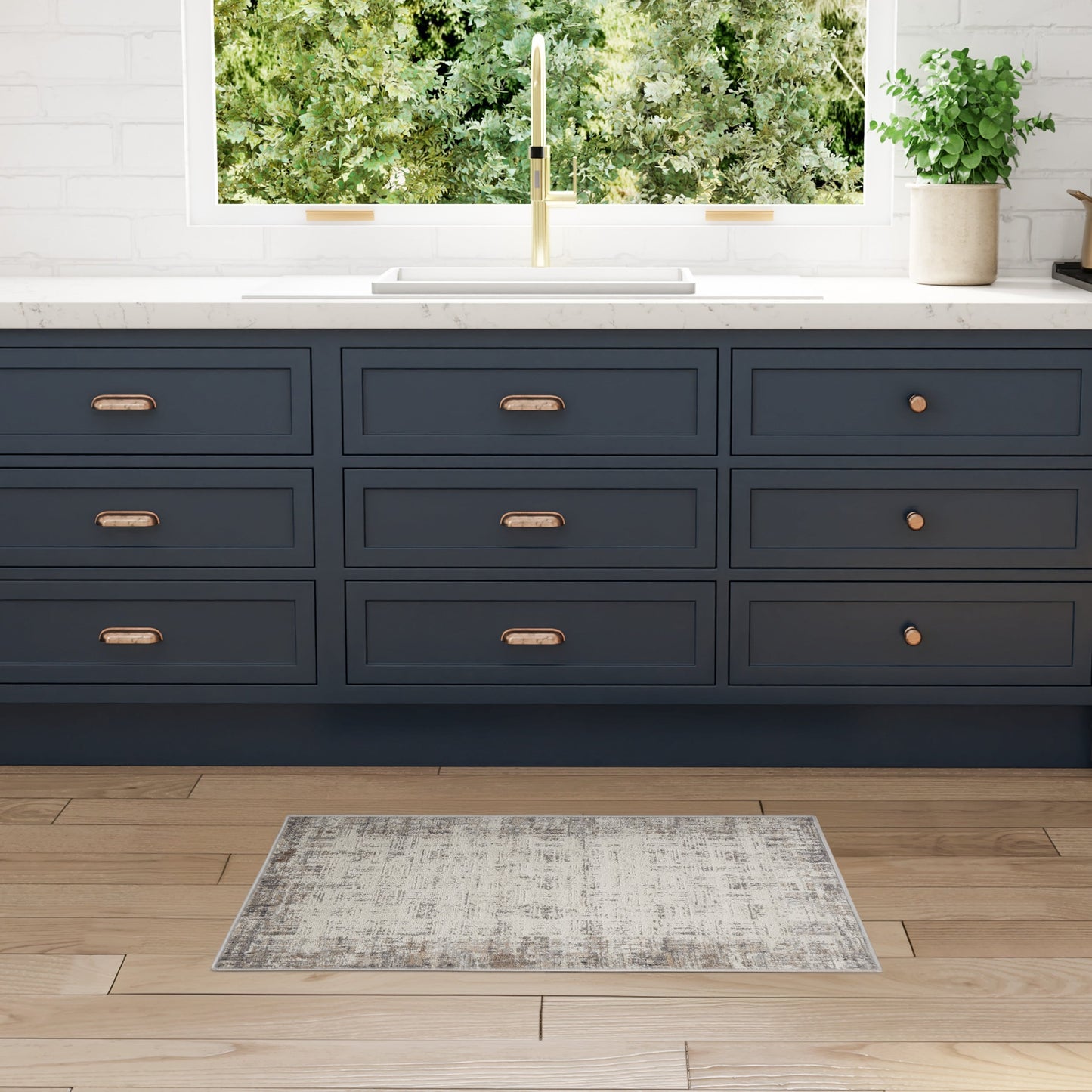 Tapis abstrait gris ivoire Nourison Emily pour l'intérieur uniquement