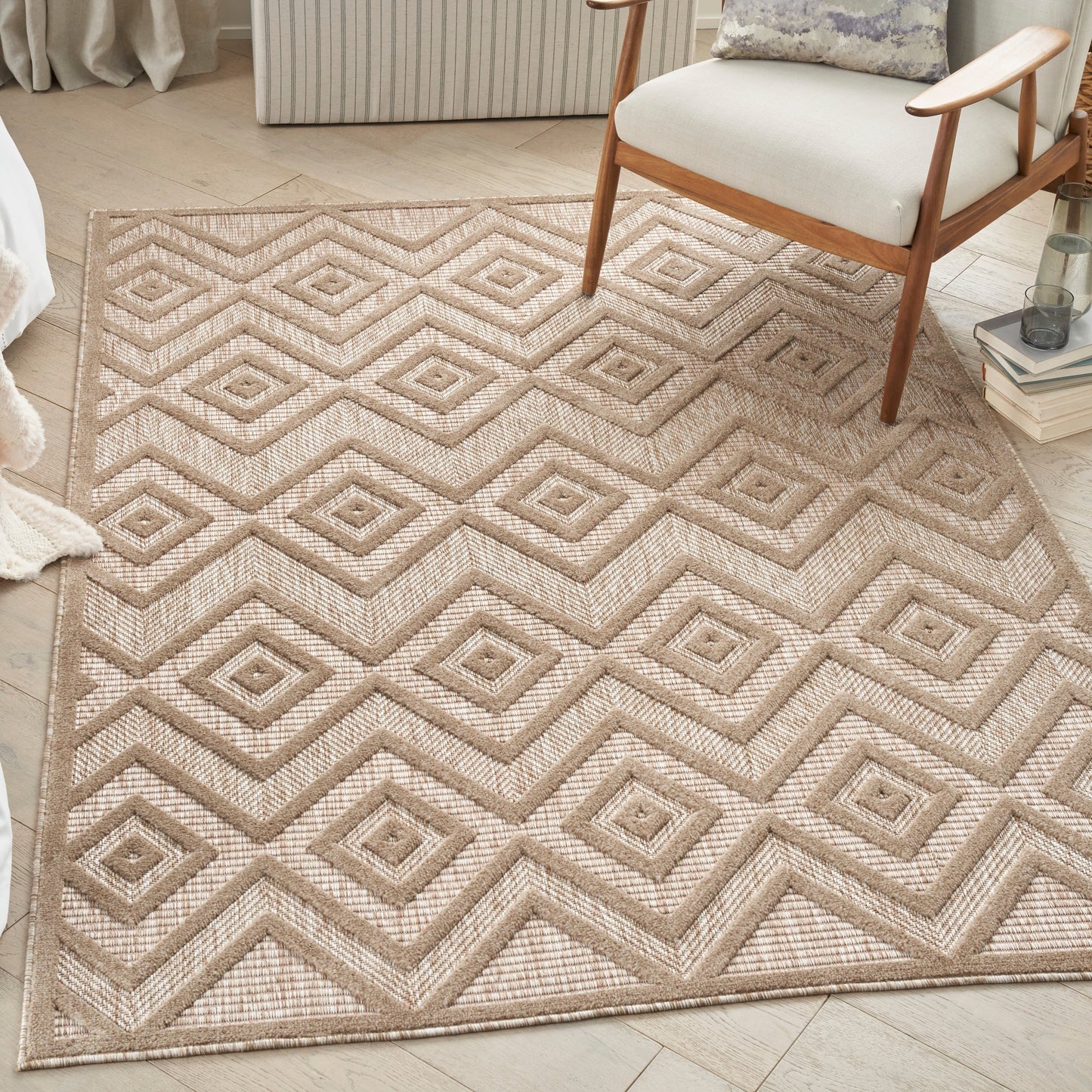 Tapis Nourison polyvalent pour intérieur/extérieur à tissage plat géométrique