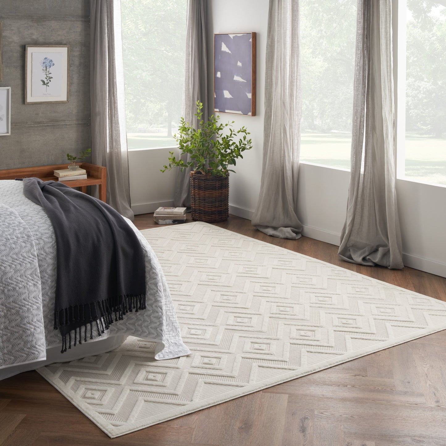 Tapis Nourison polyvalent pour intérieur/extérieur à tissage plat géométrique