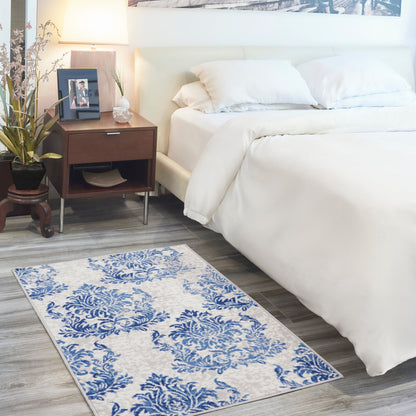 Tapis botanique Nourison Whimsicle French Country Ivoire Bleu marine