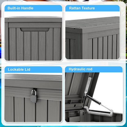 Coffre de rangement extérieur en résine verrouillable pour terrasse