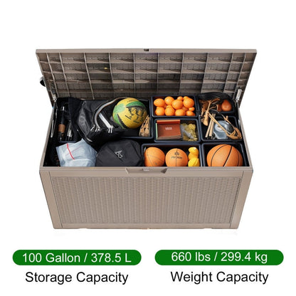 Coffre de rangement extérieur en résine verrouillable pour terrasse