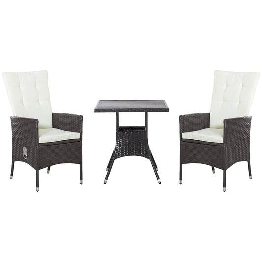 Ensemble de 3 canapés de patio Outsunny en rotin synthétique, chaises inclinables d'extérieur, table basse avec plateau en plastique grain de bois
