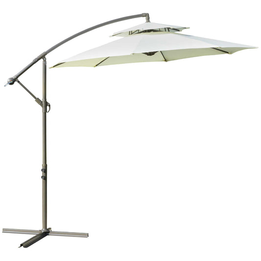 Outsunny 9' 2-Tier Cantilever Umbrella with Crank Handle, Cross Base and 8 Ribs, Garden Patio Offset Umbrella