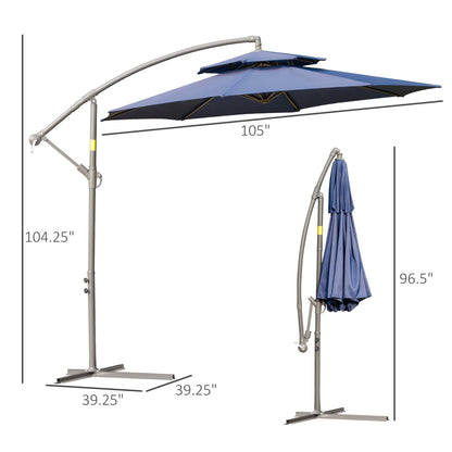 Parasol déporté Outsunny 9' à 2 niveaux avec manivelle, base croisée et 8 baleines, parasol de jardin déporté pour terrasse