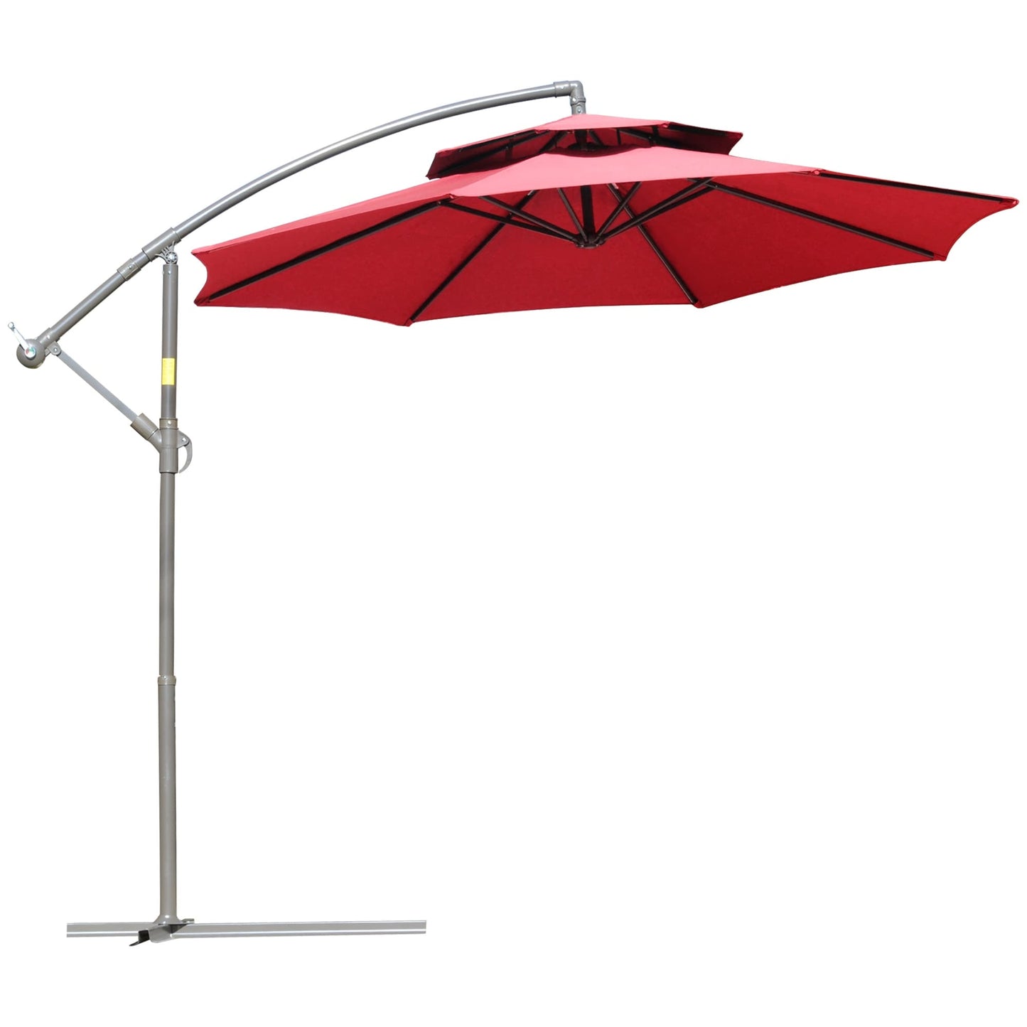 Parasol déporté Outsunny 9' à 2 niveaux avec manivelle, base croisée et 8 baleines, parasol de jardin déporté pour terrasse