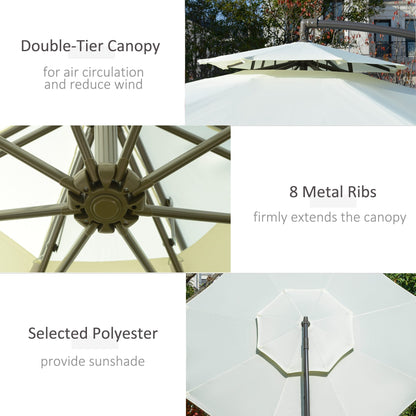 Parasol déporté Outsunny 9' à 2 niveaux avec manivelle, base croisée et 8 baleines, parasol de jardin déporté pour terrasse