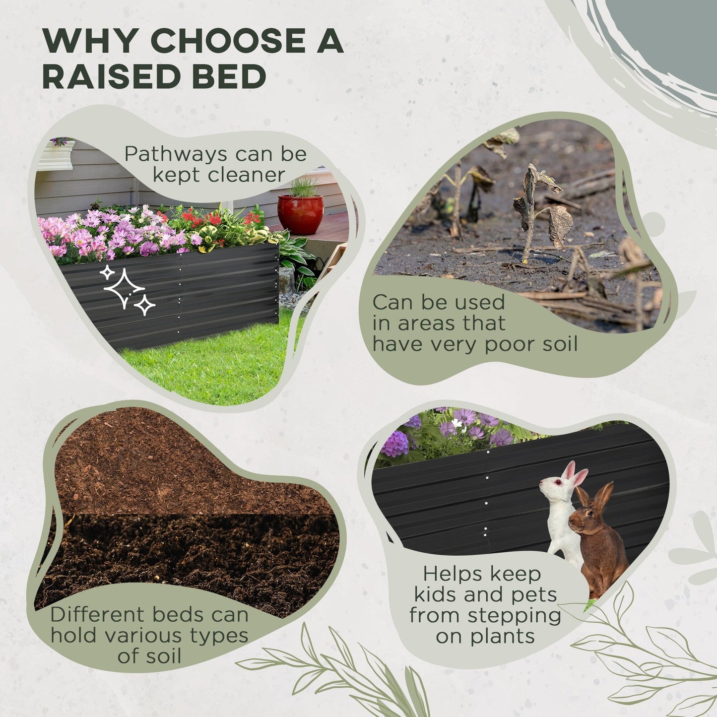 Jardinière surélevée Outsunny, 71 x 36 x 23 cm, jardinières en acier galvanisé pour plantes d'extérieur avec tiges renforcées