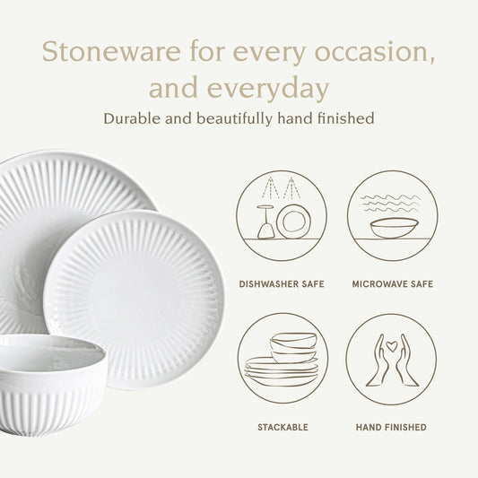 Service de table cannelé en porcelaine blanche Over and Back, 24 pièces
