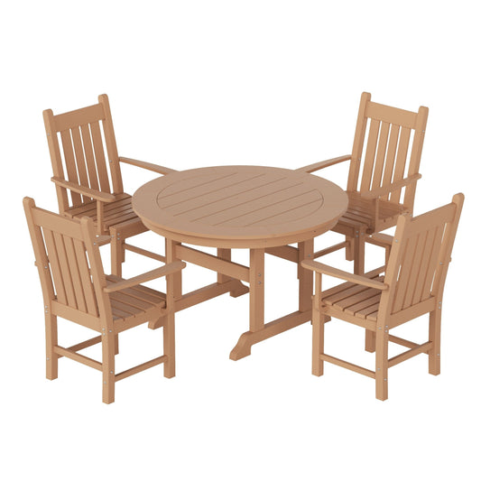 Ensemble de salle à manger d'extérieur Polytrends Laguna en PEHD, toutes saisons, avec table ronde et fauteuils (5 pièces)