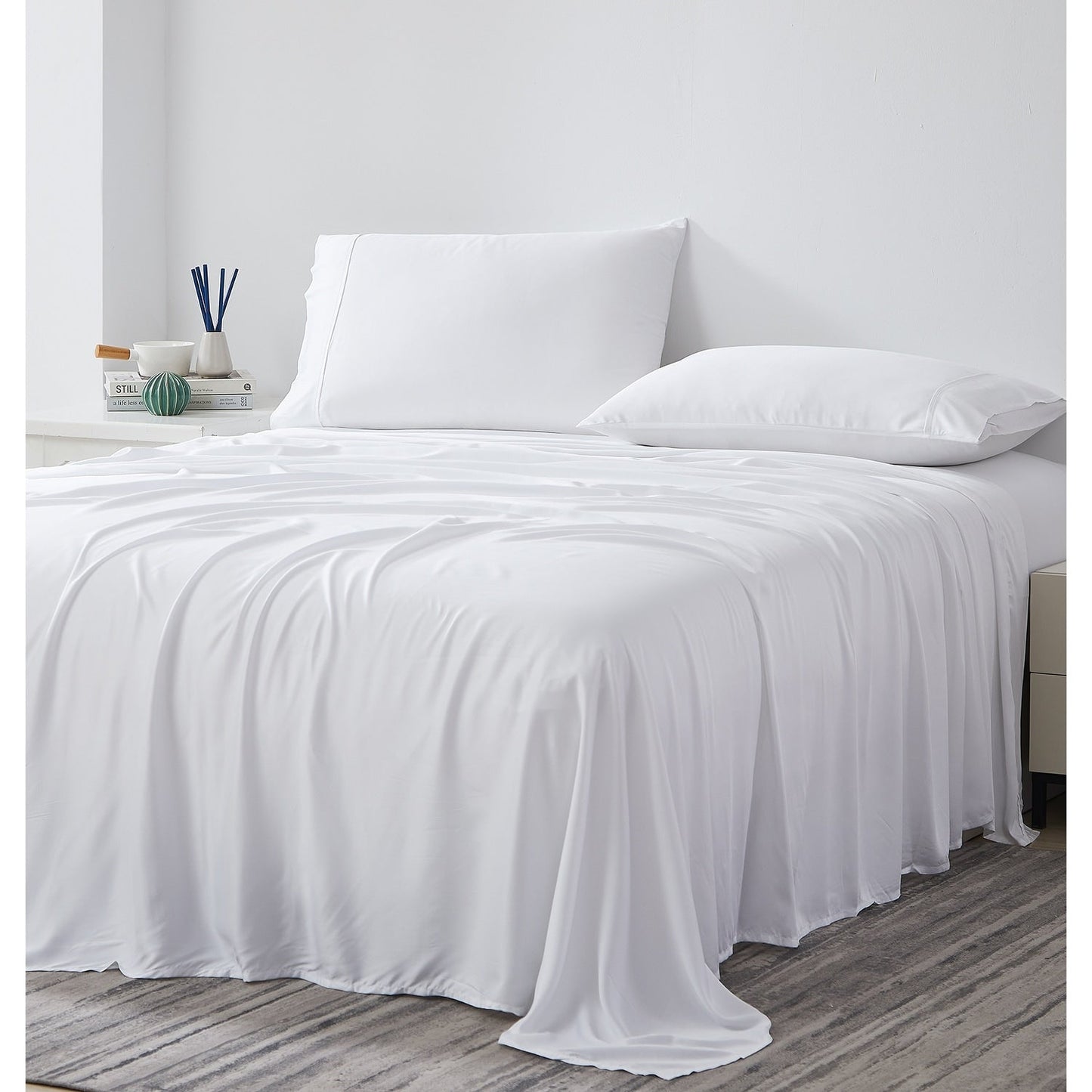 Ensemble de draps de lit 4 pièces de luxe haut de gamme 100 % viscose de bambou, 21 pouces, avec poche extra profonde