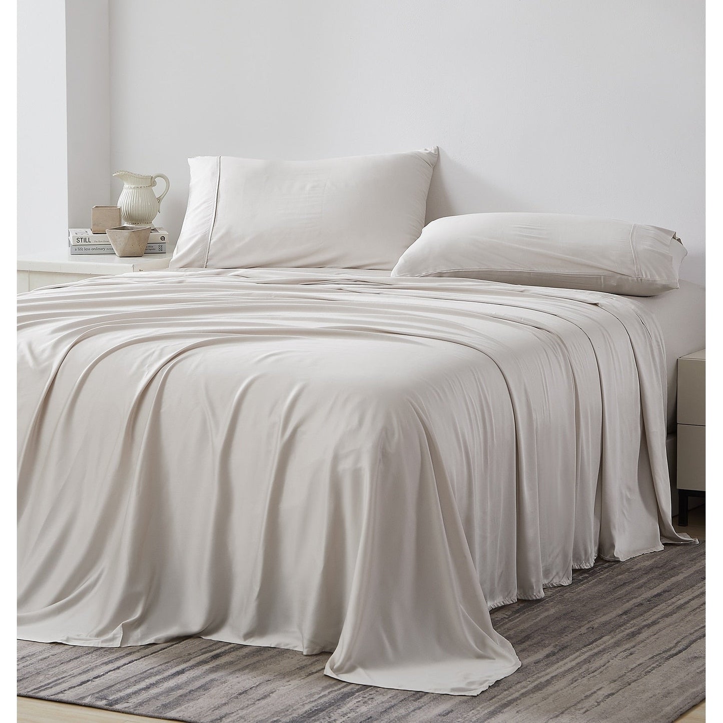 Ensemble de draps de lit 4 pièces de luxe haut de gamme 100 % viscose de bambou, 21 pouces, avec poche extra profonde