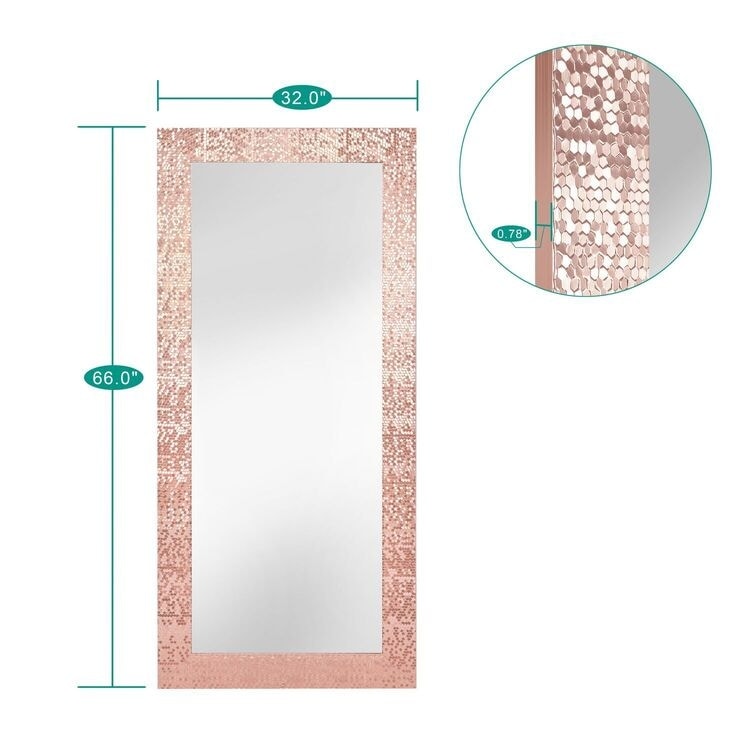 Miroir vertical pleine longueur à motif mosaïque de qualité supérieure - Miroir d'habillage complet sur pied, incliné ou autoportant