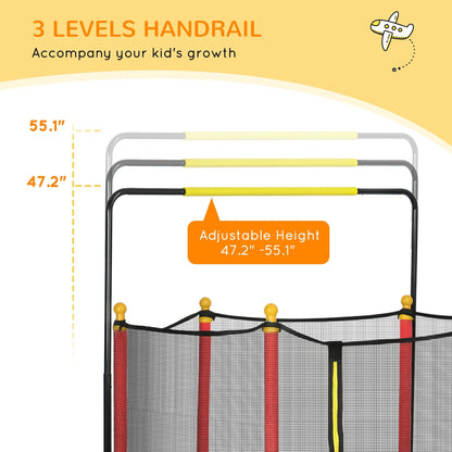 Trampoline Qaba pour enfants de 4,6 pi avec panier de basket, barre horizontale et trampoline d'intérieur de 55 po avec filet
