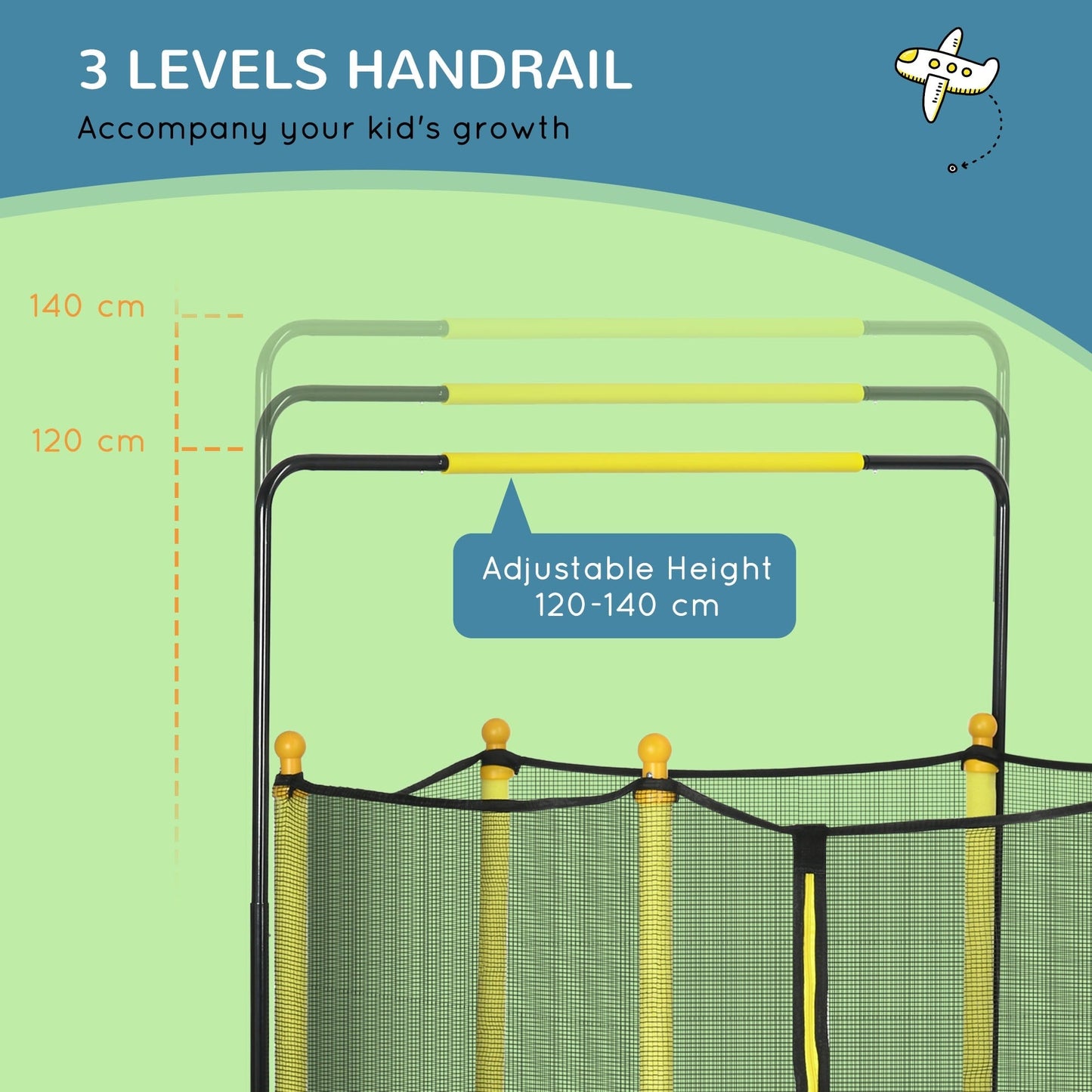 Trampoline Qaba pour enfants de 4,6 pi avec panier de basket, barre horizontale et trampoline d'intérieur de 55 po avec filet