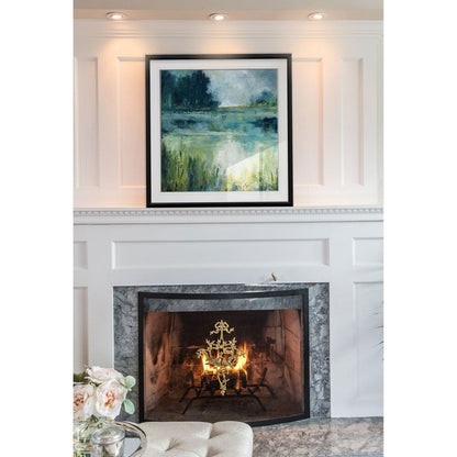 Reflections Edge - Impression encadrée personnalisée - bleu, blanc, gris, jaune, vert, argent, or