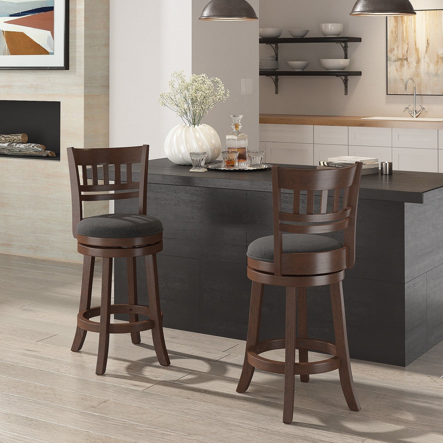 Tabouret de bar pivotant 24h à dossier en treillis Rovinj