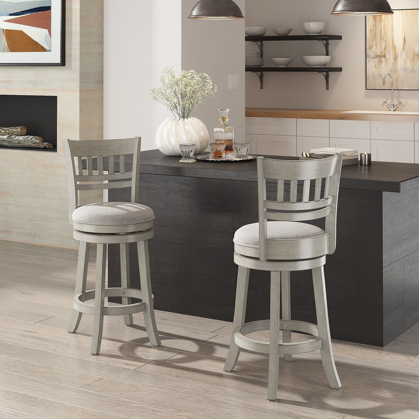 Tabouret de bar pivotant 24h à dossier en treillis Rovinj