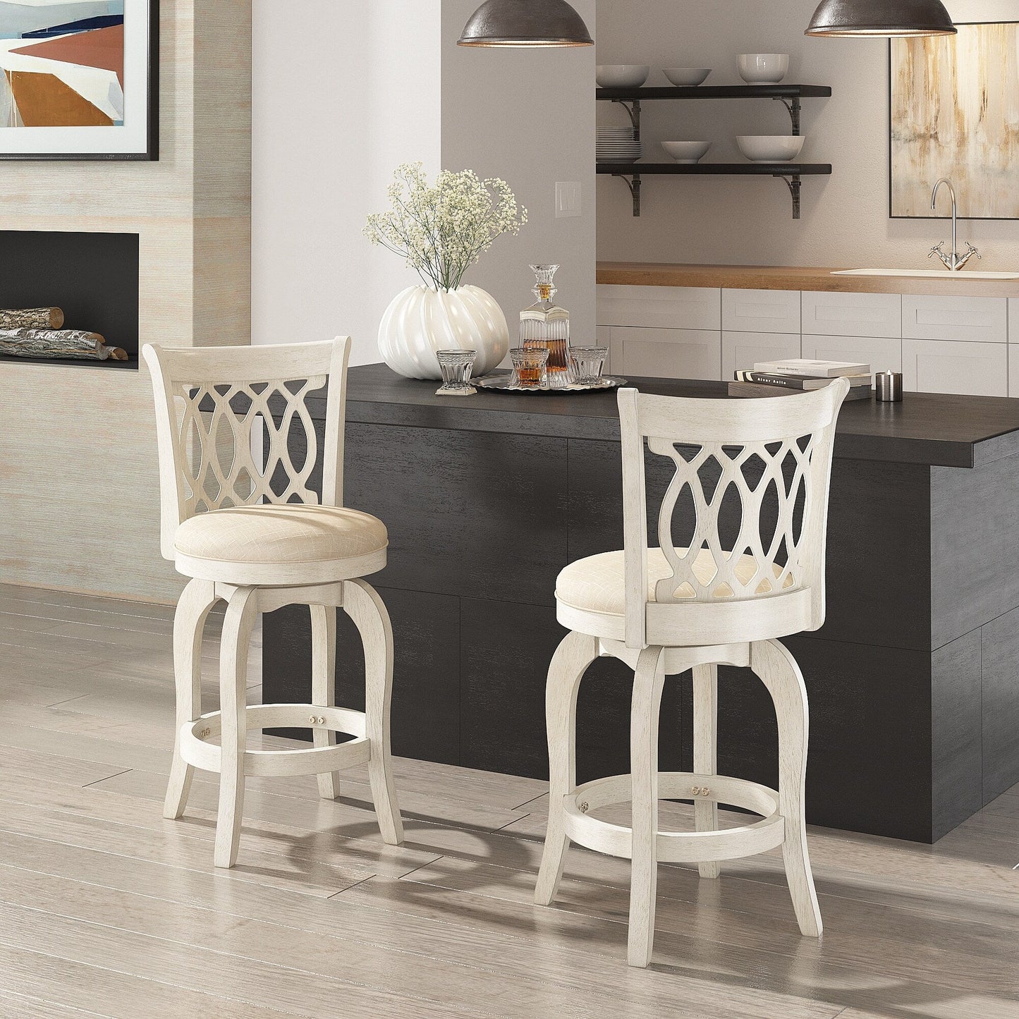 Tabouret de bar pivotant à dossier à volutes Rovinj