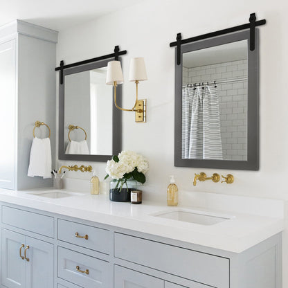 Miroir de ferme rustique Miroir de courtoisie Cadre en bois massif avec miroir de style grange en métal